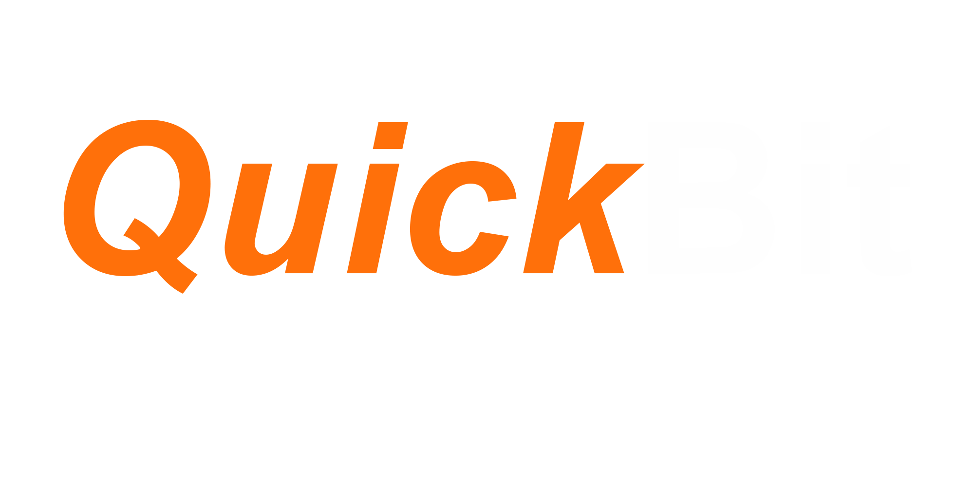QuickBit Crypto Boutique Logo. Quick is orange, The rest of the logo is white